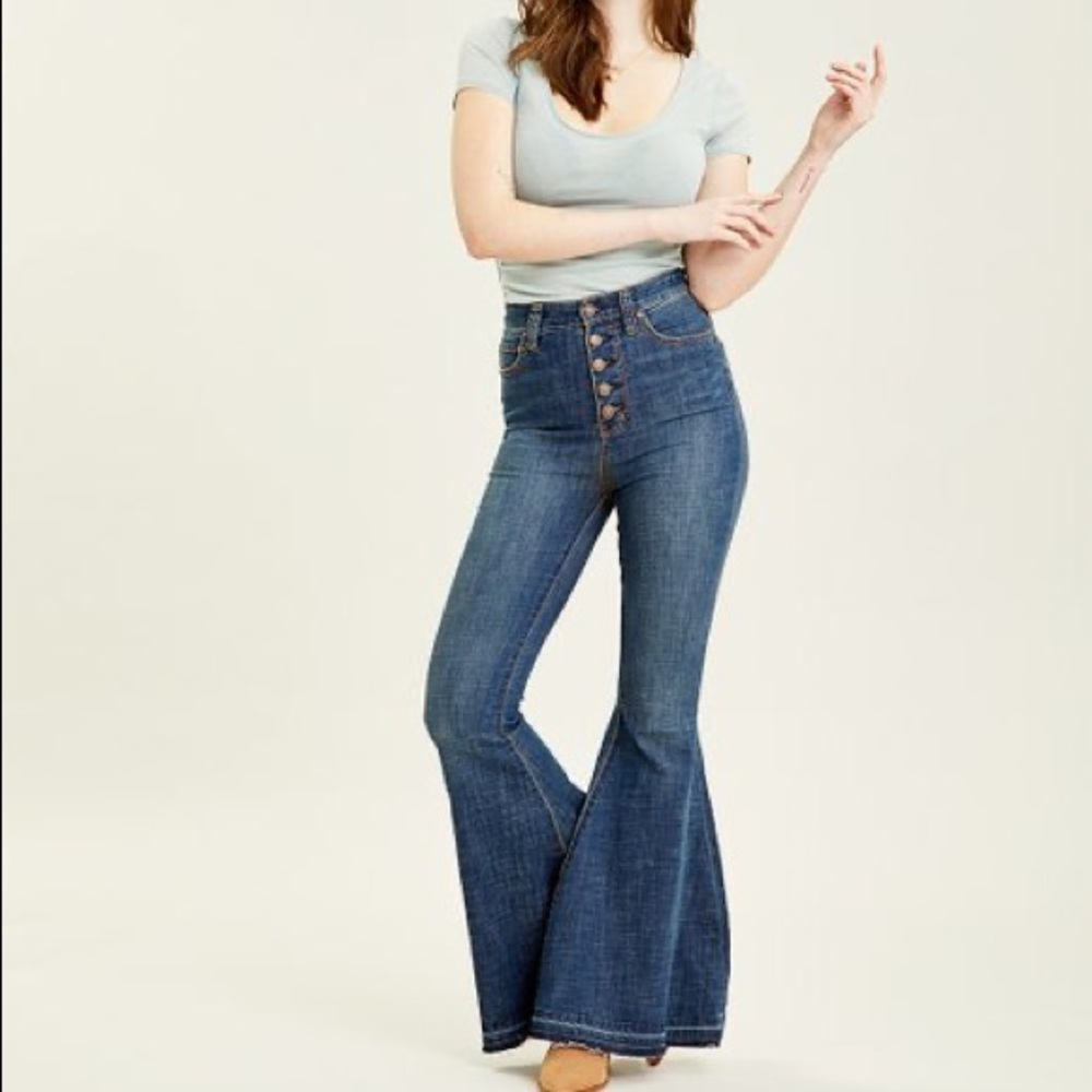 FREE PEOPLE Button fly flare jeans